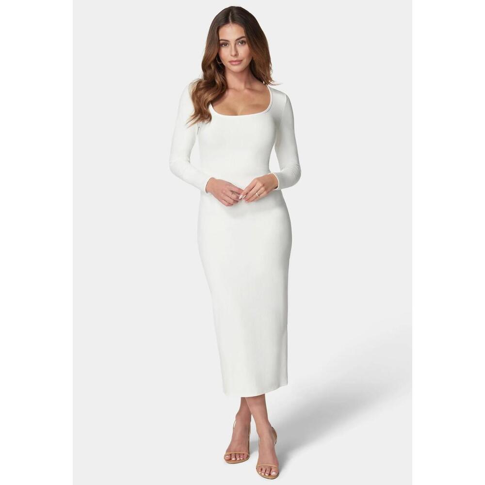 Bebe Rib Square Neck Long Sleeve Dress Size XL NWOT